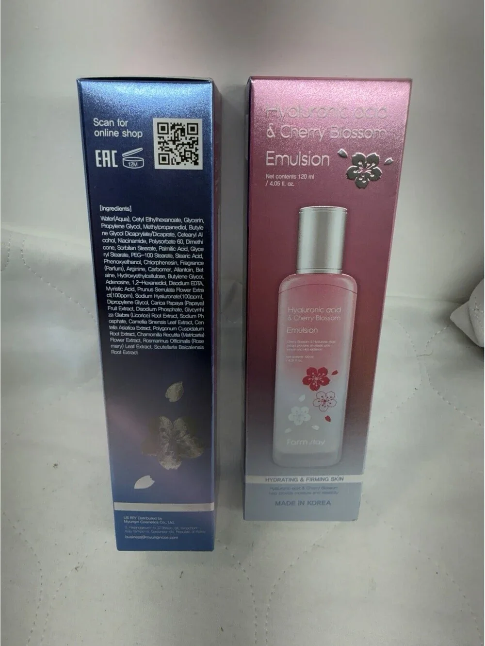 FarmStay Hyaluronic Acid Cherry Blossom Toner & Emulsion Set K-Beauty NEW